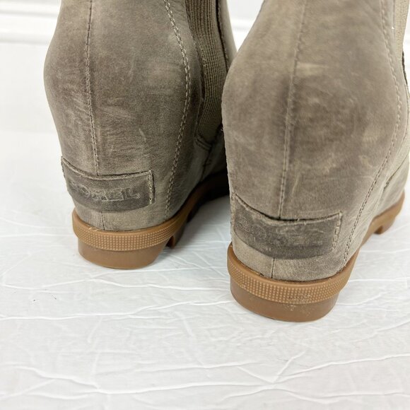 Sorel Lea Wedge Taupe Leather Bootie Boots Pull On Size 7.5 Women's - Picture 5 of 6